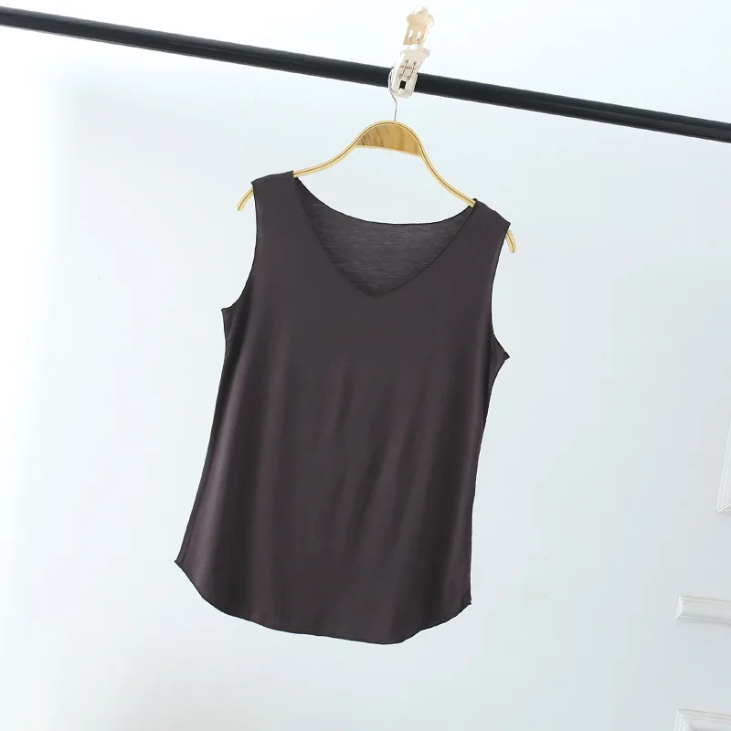 brown LERFEY Women Summer Tank Sleeveless V Neck Tops Loose Singlets Vest Slim T Shirts Soild Color Girls Tees Camisetas Plus Size - Цвет: brown