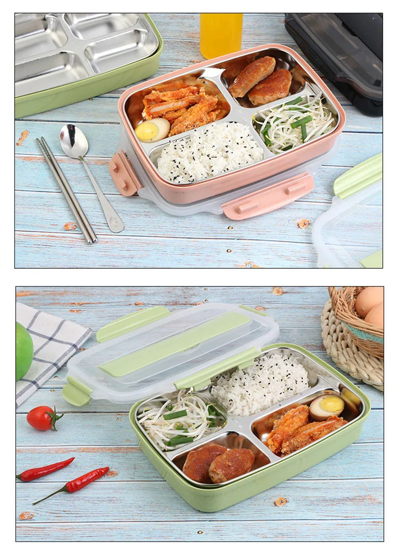 ONEUP 304 Stainless Steel Japanese Lunch Box With Compartments Leak-Proof Bento Box For Kids School Picnic Food Container