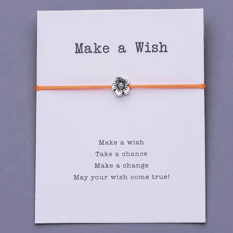 sun with card Pipitree Make a Wish, мини-браслет с цветами, женский, регулируемый, на удачу, красные браслеты, для женщин, детей, Wish, ювелирное изделие, карта, подарок - Окраска металла: sun with card