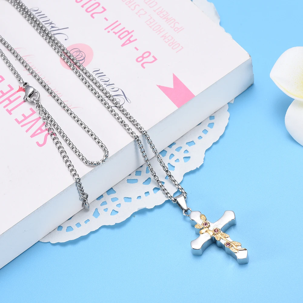 

JJ001 Gold Flower Wrapped Cross Stainless Steel Memorial Urn Jewelry For Ashes Necklace Keepsake Cremation pendant For Women