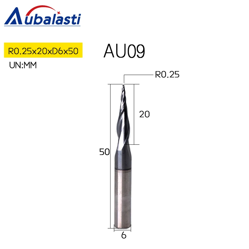 R0.25x20xD6x50 Aubalasti HRC60 коническая сферическая конусная фреза с вольфрамовым твердосплавным покрытием конический фрезерный станок с ЧПУ D4-D10mm гравировальный станок - Длина режущей кромки: R0.25x20xD6x50