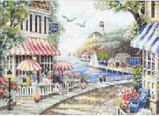 

Newest 14ct Counted Cross Stitch kits, Cafe By The Sea Landscape European Needlework Set for Embroidery Wall Decoration 46*36 cm