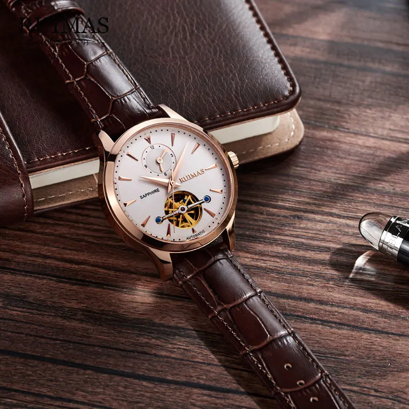 Механические часы RUIMAS Skeleton Tourbillon мужские автоматические Классические наручные