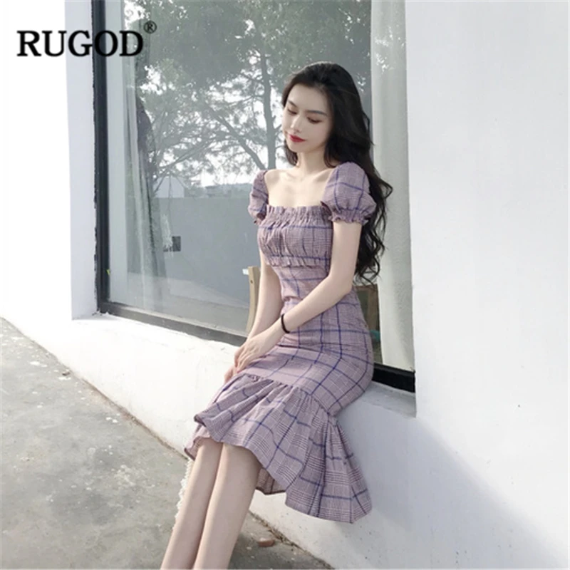 RUGOD 2020 новое летнее женское облегающее клетчатое платье русалки с квадратным
