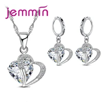 unique charm design heart to heart pendant necklace earrings female 925 sterling silver jewelry sets for xmas festival