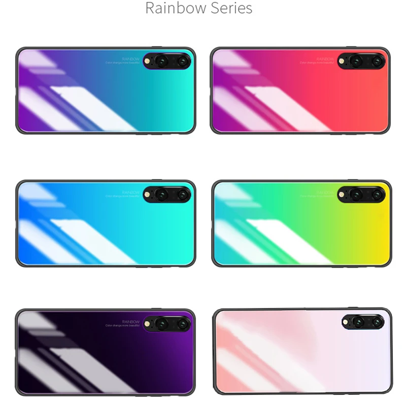 Amzboon Gradient Tempered Glass Case For Nova 3E 3i 3 Luxury Soft Silicone Frame Back Cover Huawei P20 Pro Lite Phone | Мобильные