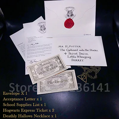 Letter Set Гарри хогварт, посылка с надписью, костюм из шести предметов, реквизит для косплея для взрослых и детей, подарок на день рождения, Письмо Гарри - Цвет: Letter Set