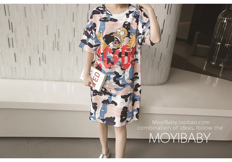 2016 Материнства шею с коротким рукавом летом длинный участок камуфляж платье |