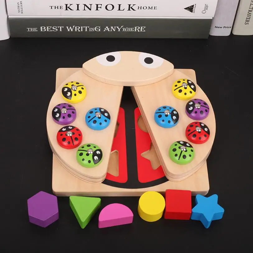 BabyWooden Игрушки Божья коровка игра разноцветный блок формы обучения и развивающая настольная игра Рыба для детей 99