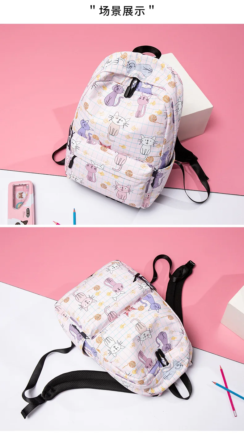 Водонепроницаемые женские маленькие рюкзаки Kawaii Cat Neko Bookbag холщовые школьные сумки для девочек-подростков Милая дорожная сумка для ноутбука Rugzak
