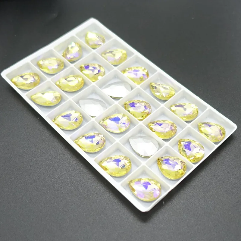 yellow AB 7x10 мм AB цвета много граненые Хрустальные стеклянные стразы каплевидные бусины DIY - Цвет: yellow AB