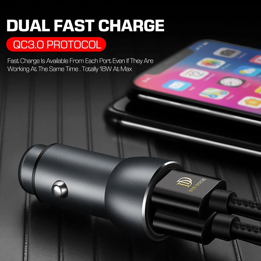 DUX DUCIS 36 Вт автомобильное зарядное устройство с двумя USB для iPhone Samsung Xiaomi быстрая