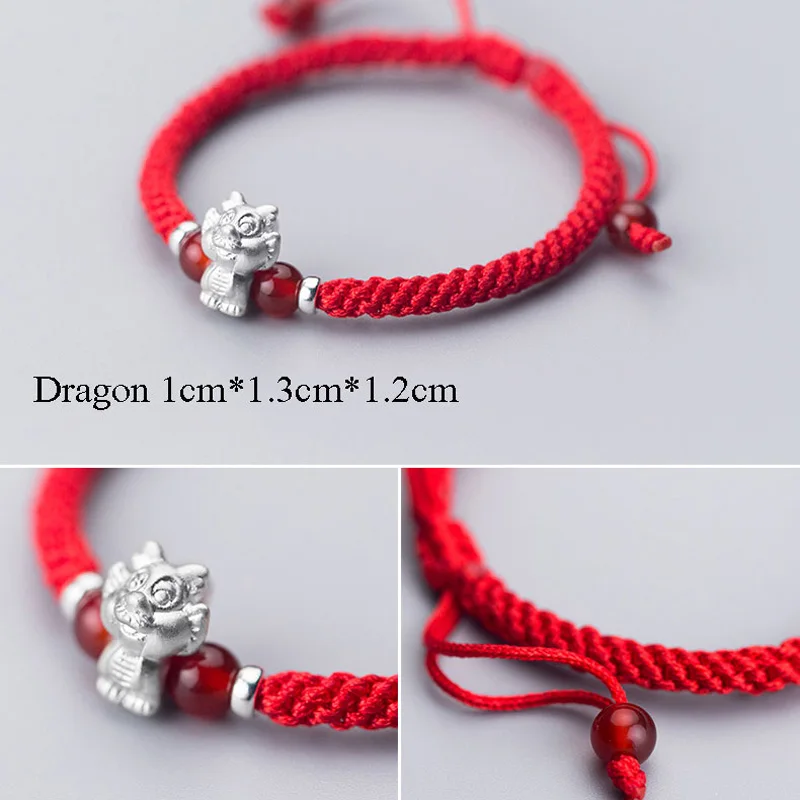 dragon La MaxZa S, 990 чистое серебро, Китайский Зодиак, толстая красная веревка, женские браслеты, Красная Нить, линия, браслеты для женщин - Окраска металла: dragon