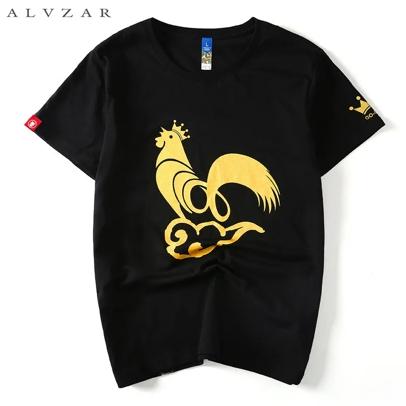 Alvzar летние хлопковые простые свободные принт из пайеток петух мужские мужской