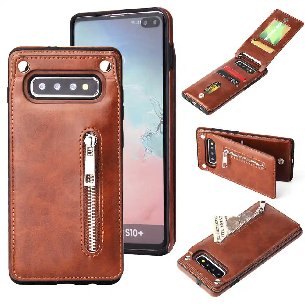 Brown Вертикальный флип-чехол на молнии для samsung Galaxy S10, S9, S8 Plus, S10E, Note 9, 8, чехол, кожаный держатель для карт, Роскошный кошелек, сумка для телефона - Цвет: Brown