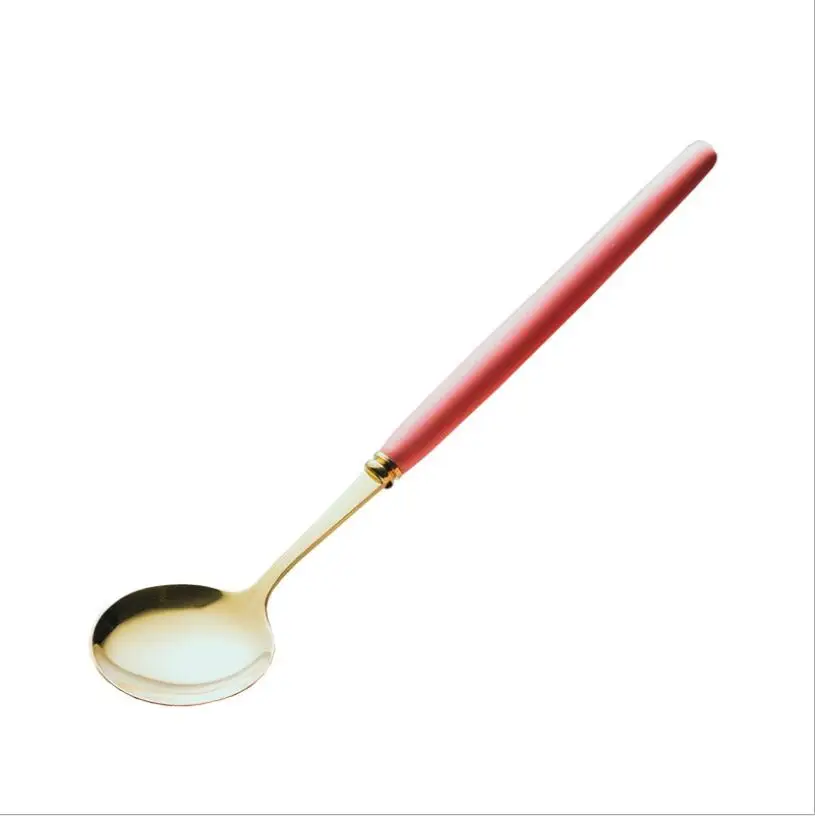 Red spoon Креативная керамическая ручка из нержавеющей стали нож вилка ложка титановая покрытая посуда белый красный розовый синий черный - Цвет: Red spoon