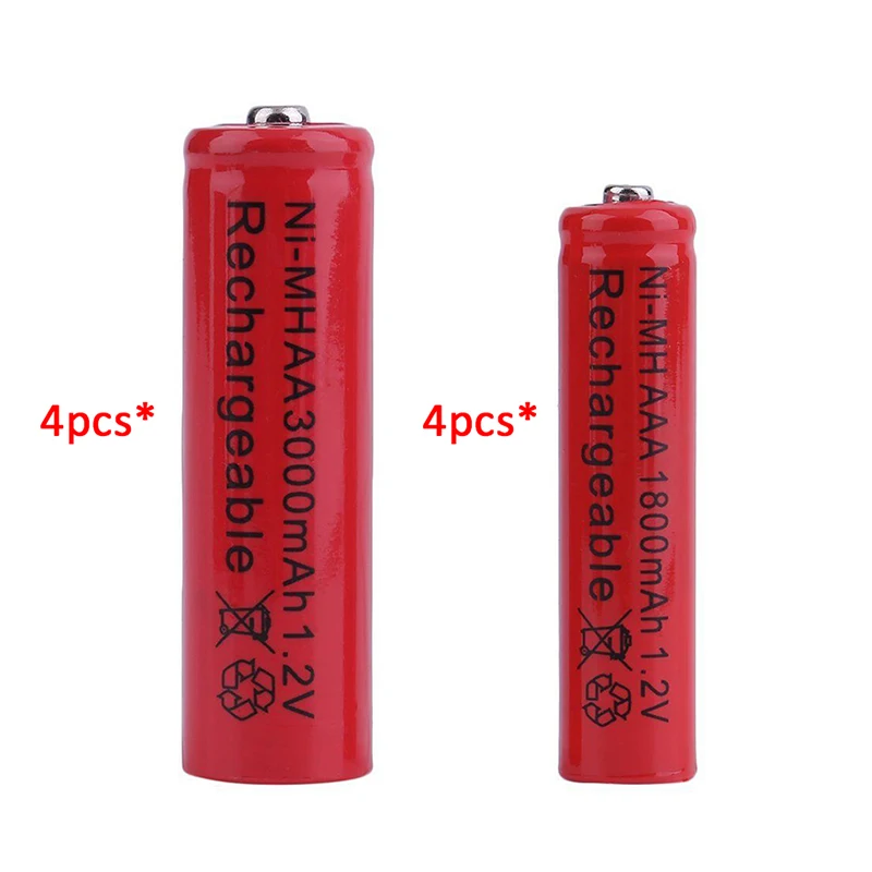 4 шт 1 2 V 3000mah AA Батарея металл гидридных или никель Перезаряжаемые 1800 мАч AAA