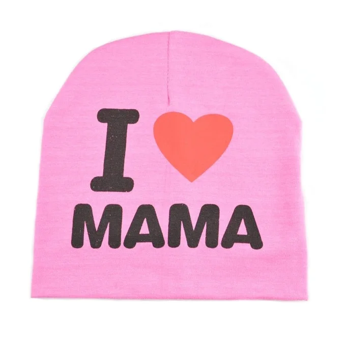style2 Pink MAMA Шапочка для новорожденного, для малыша, для младенцев, для маленьких мальчиков и девочек, хлопковая шапка с принтом «I Love mama», зимние шапки для маленьких девочек, детские вязаные шапочки, шапка - Цвет: style2 Pink MAMA