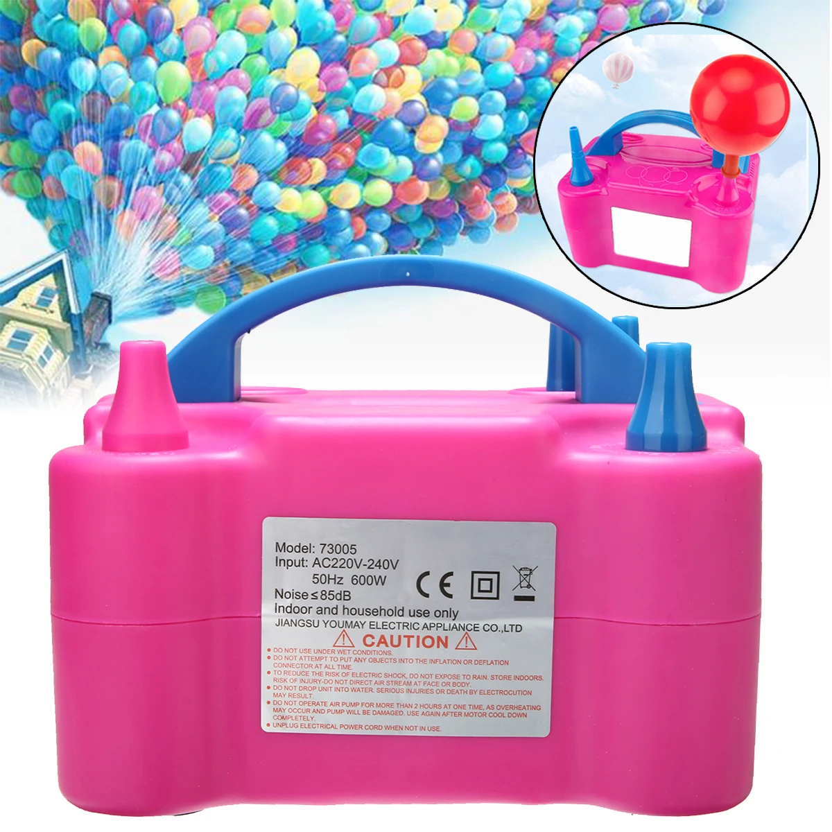 

Portable Electric Balloon Inflator Pump EU Plug Double Hole Nozzle Air Compressor Inflatable Air Blower 600W