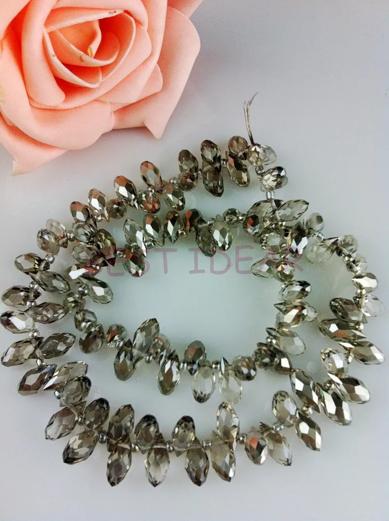 

500pcs/lot 6x12mm Teardrop Beads Crystal Glass Beads Crystal beads Gray+Silver Plated Color Free Shipping