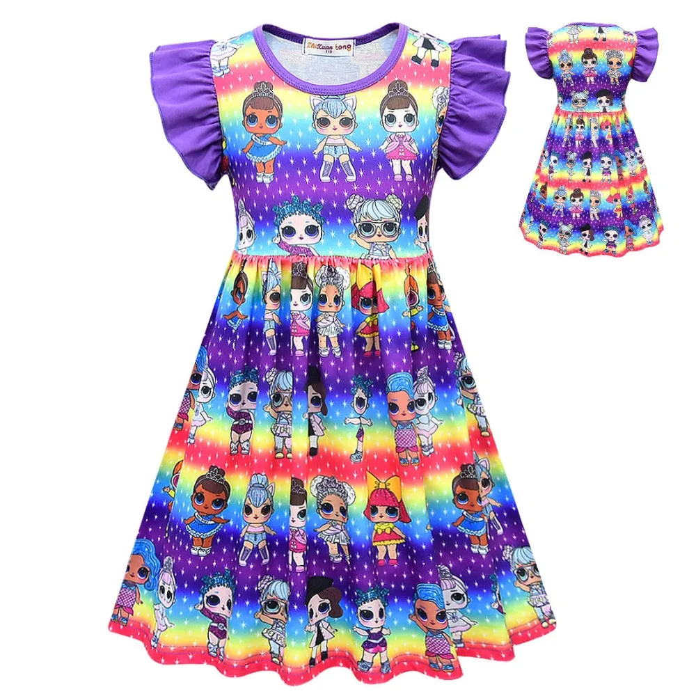 2019 Summer New Princess Dress Flying Sleeves Girls Dresses Ball Gown Cartoon Print Baby Clothes Kids | Детская одежда и обувь