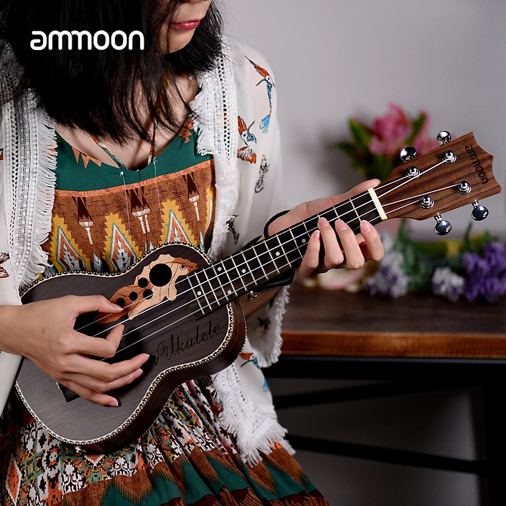 Ammoon укулеле 2" Акустическая укулеле 15 Лада 4 струны гитара укулеле Встроенный эквалайзер звукосниматель с подставкой для Укулеле