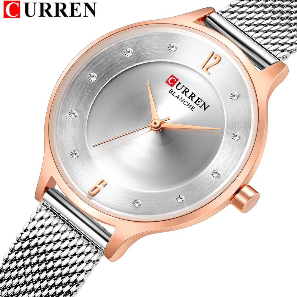 

CURREN 9036 Fashion Casual Stainless Steel Mesh Watches Womens Dress Rhinestone Quartz Wristwatch Ladies Gifts bayan kol saati