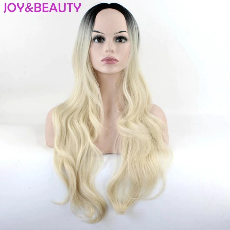 JOY& BEAUTY Ombre черный золотой длинные волнистые парик термостойкие синтетические волосы 70 см для женщин Косплей парики