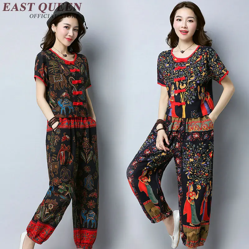 Женский брючный костюм из двух предметов винтажный с цветочным принтом модель