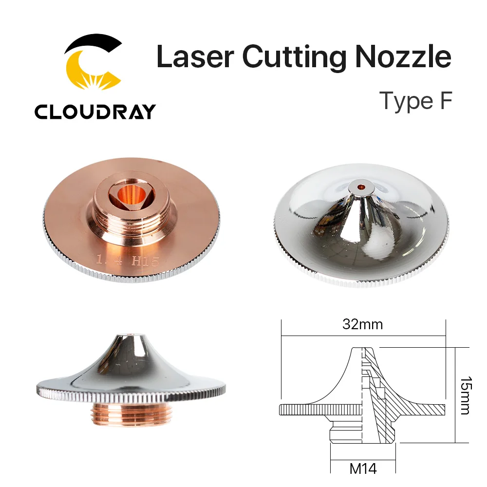 Cloudray Raytools Тип F насадка для лазерной резки Dia.32 H15 Калибр 0,8-4,0 мм Однослойная хромированная двухслойная s