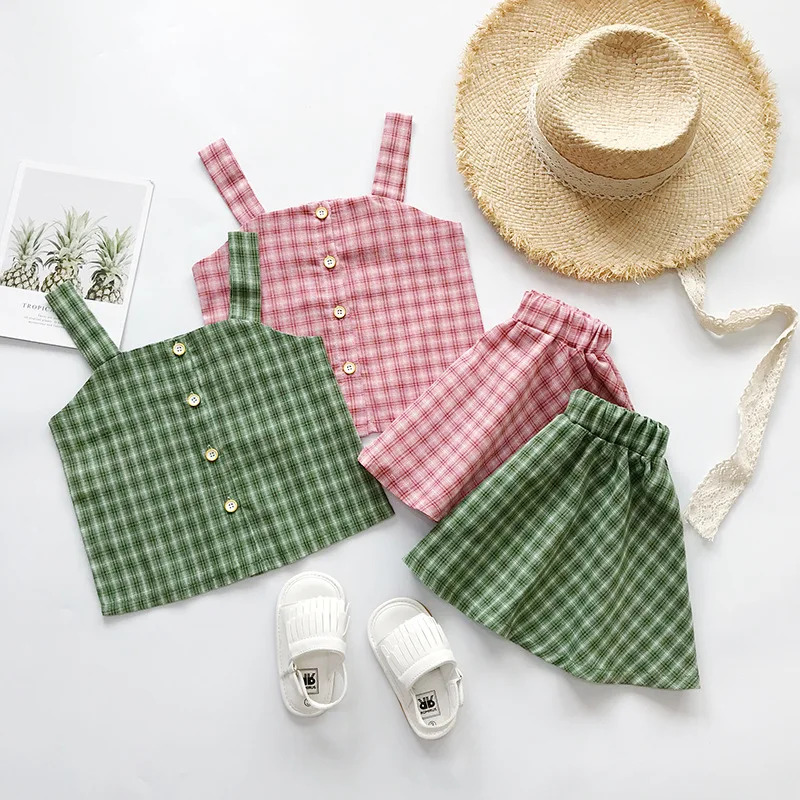 Модный детский комплект одежды для девочек; укороченные топы и клетчатая юбка; комплект одежды; стильная детская одежда; одежда для малышей
