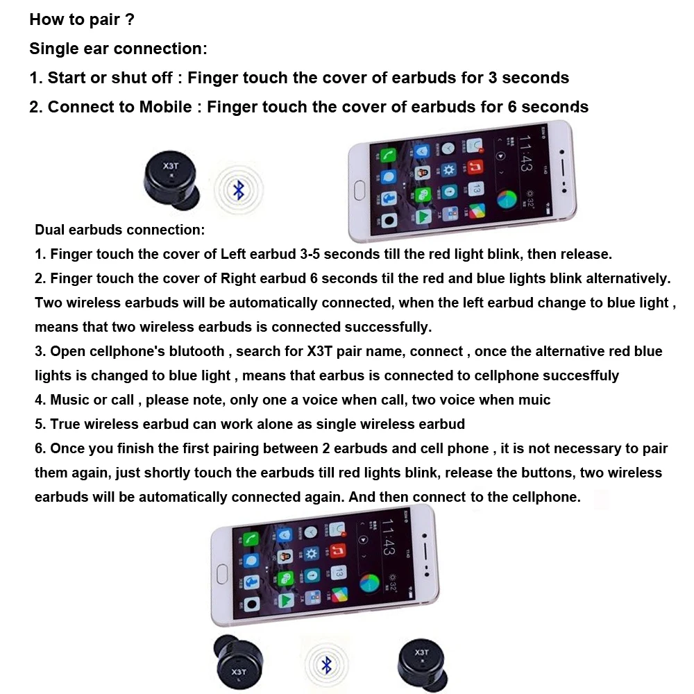 True Wireless Bluetooth 4 2 наушники вкладыши TWS с X3T мини стерео в ухо наушник 700 мАч заряда