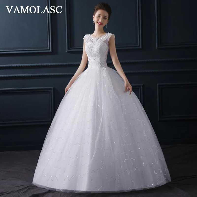 VAMOLASC Illusion Pleat О образным вырезом Кружева Цветы Аппликации бальное платье