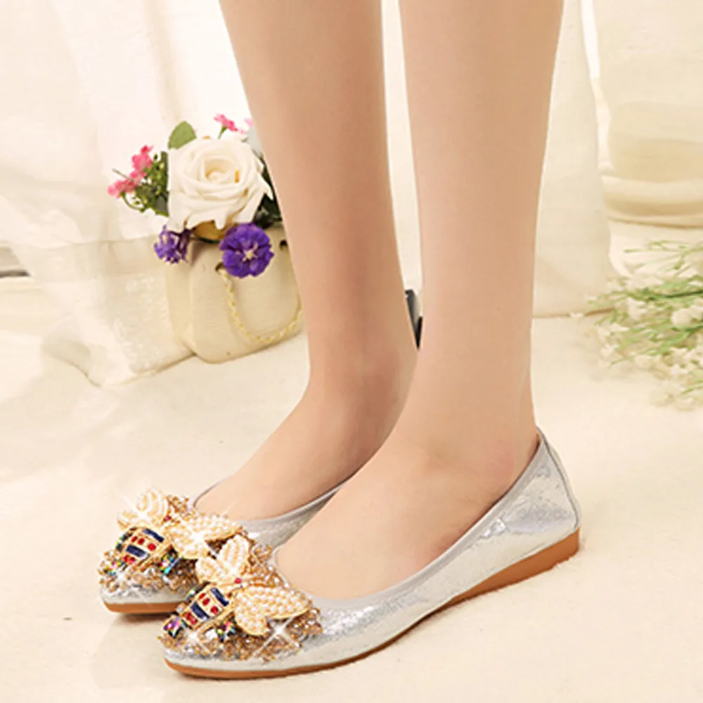 YOUYEDIAN ballerina Woman Plus Size Crystal Flat Shoes Comfortable Rhinestone Soft Bee sandalias mujer planas casual#G30