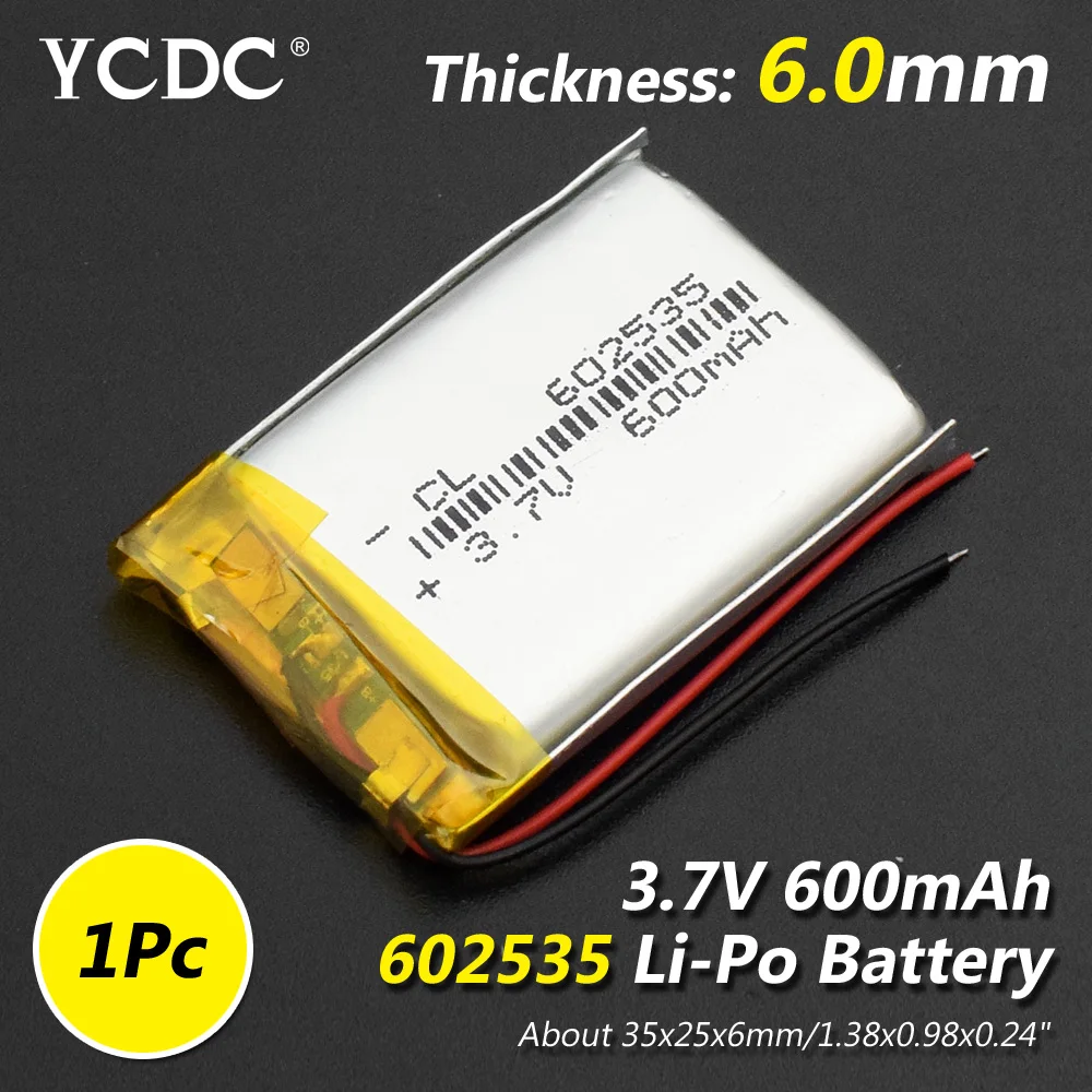 602535 600mAh 1pc Размер 602535, 3,7 в, 600 мА/ч, литий-ионный Литий-полимерный аккумулятор для автомобильного видеорегистратора, тахографа, bluetooth-динамика - Цвет: 602535 600mAh 1pc
