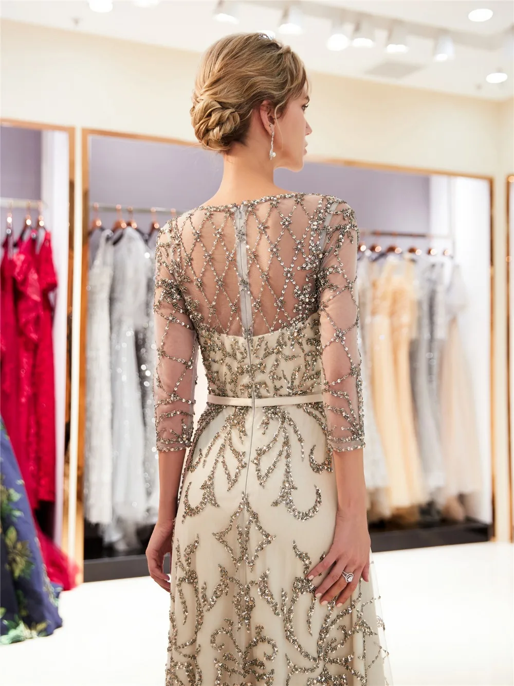 Женское вечернее платье с длинным рукавом Forevergracedress отделкой бисером большие