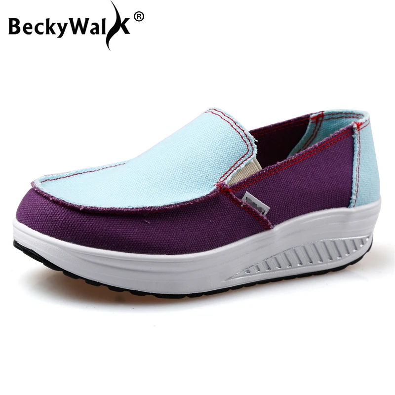 Лоферы BeckyWalk женские парусиновые туфли на платформе без застежки Прогулочные