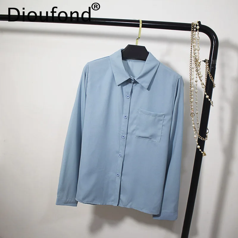 Женская Офисная рубашка Dioufond белая Базовая хлопковая блузка с длинным рукавом
