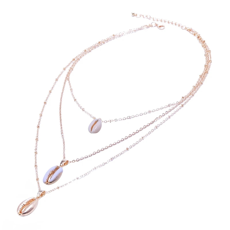 Three Layers Of Shell Pendant Necklace Natural Gold Cowrie Women Best Friend Seashell Bohemian Jewelry | Украшения и аксессуары