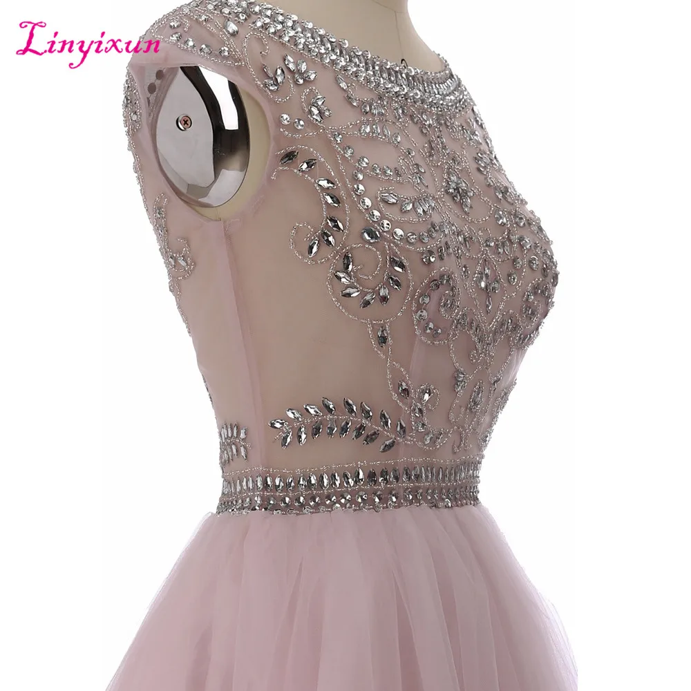 

Linyixun Real Photo Hot Sale Tull Homecoming Dresses 2017 Scoop Sleeveless Beaded Short Prom Dresses Sexy Graduation Dresses