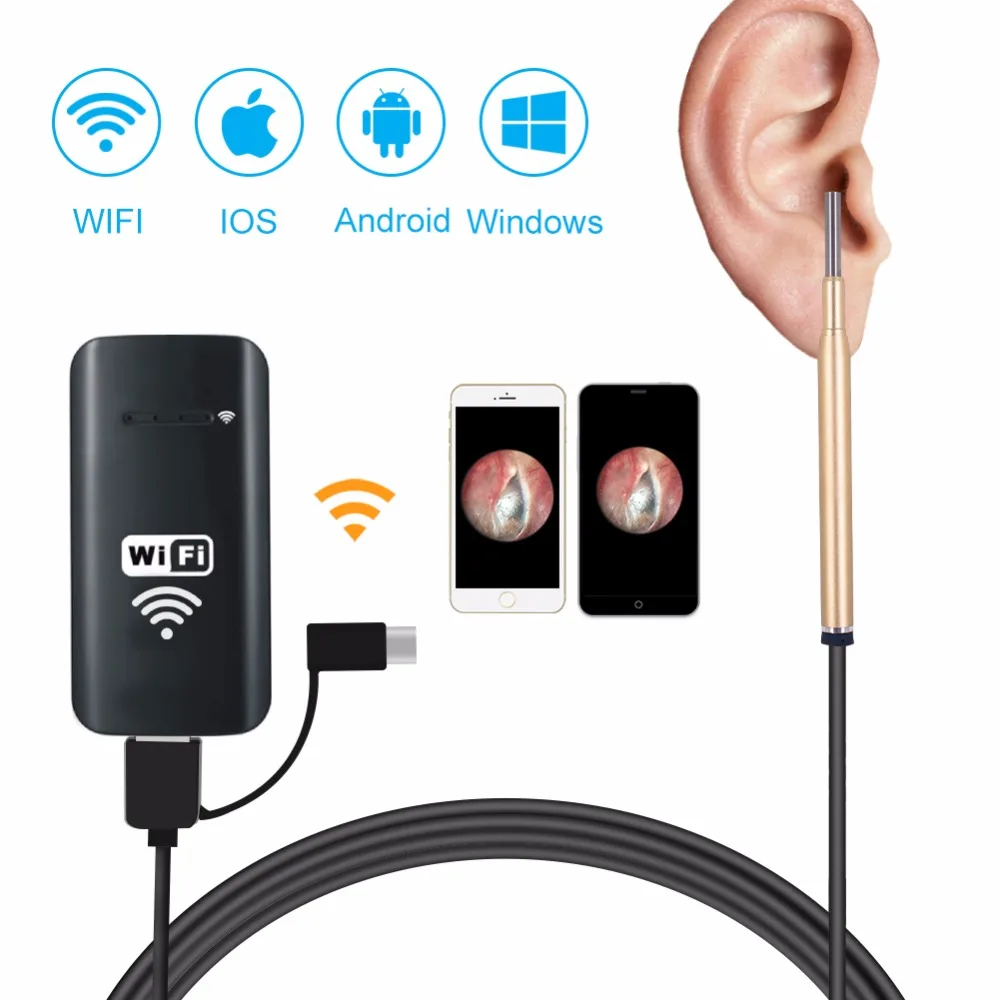 Беспроводной цифровой ушной очиститель Otoscope диагностический инструмент с 1.0MP IP67
