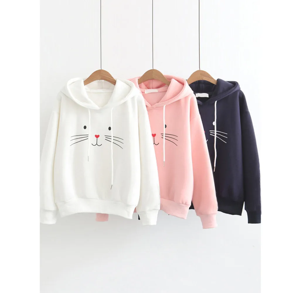 

Fashion Printing Cat Hoodies Pullover Women Autumn Winter Hooded Hoodie And Sweatshirt Coat Tops Clothes Moletom Feminino