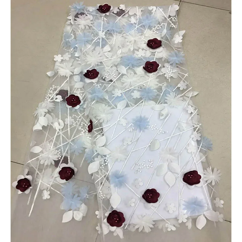 Nigerian Lace Fabric 2018 High Quality Purple 3D Flower African Fabrics Embroidery French For Bridal | Дом и сад
