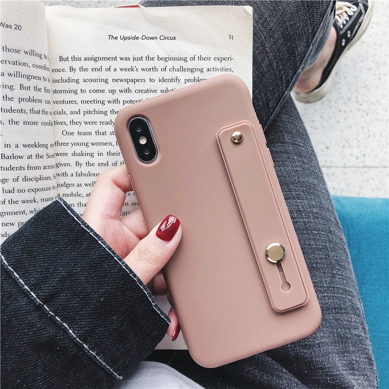 Матовый Силиконовый чехол-подставка с кольцом-браслетом для iPhone 6 6s 7 8 Plus задняя