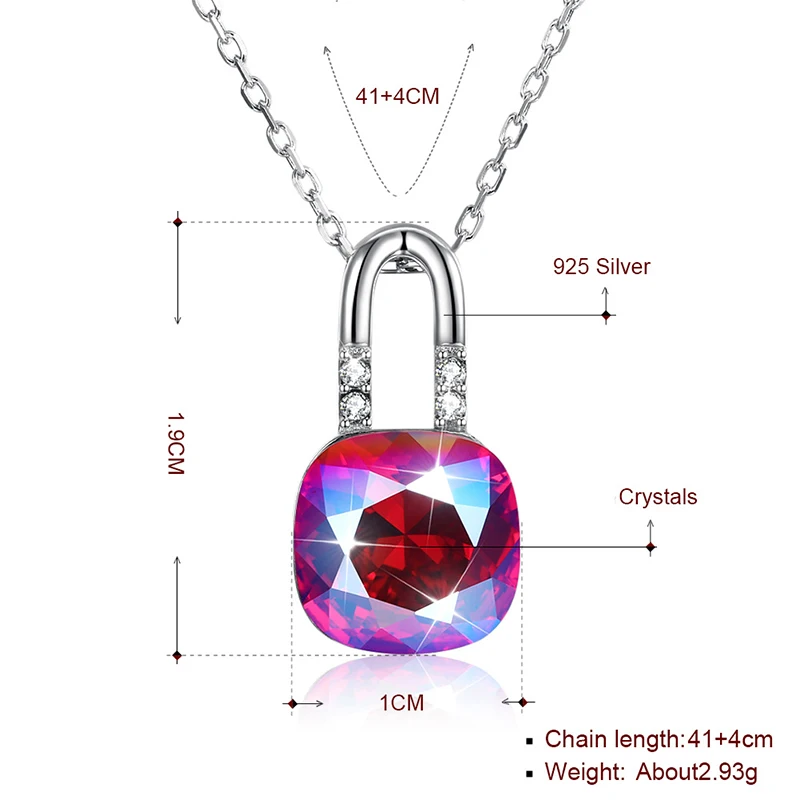 Qevila New Fashion Necklaces Jewelry 925 Sterling Silver Padlock Pendant Necklace for Women Crystals Chain Gift |