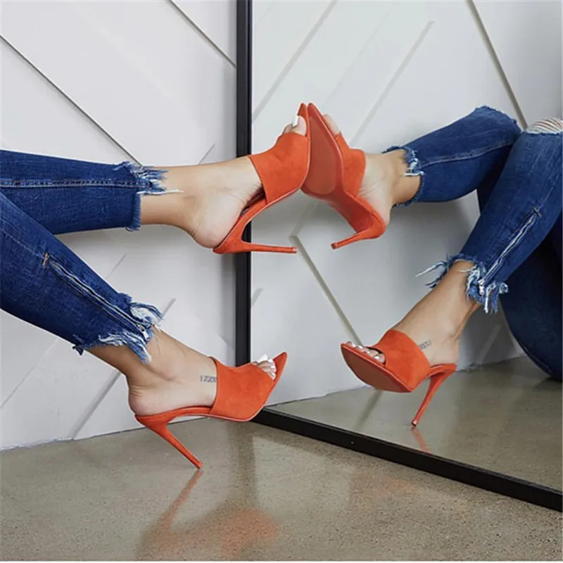 Summer Style Women Leopard High Heels Mules Pointed Toe Sexy Women Slides Female Thin High Heels Female Outdoor Slippers