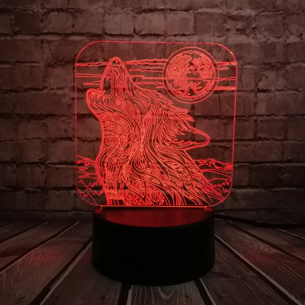 Новый Животный Волк 3D лампа светодиодная USB настольная многоцветный Лава RGB