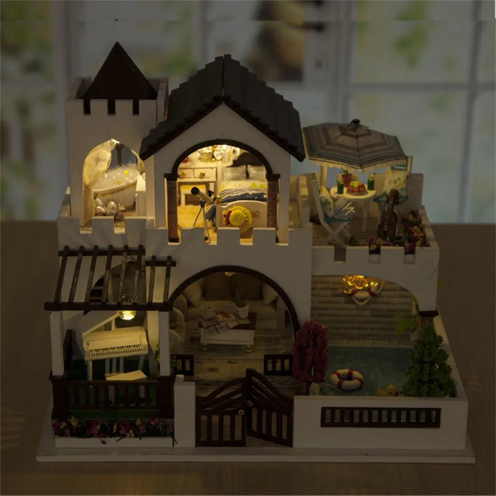 Рождественский подарок милый мультфильм 3D деревянные DIY Миниатюрные домики мебель светодиодный Дом головоломка украшения творческие подарки