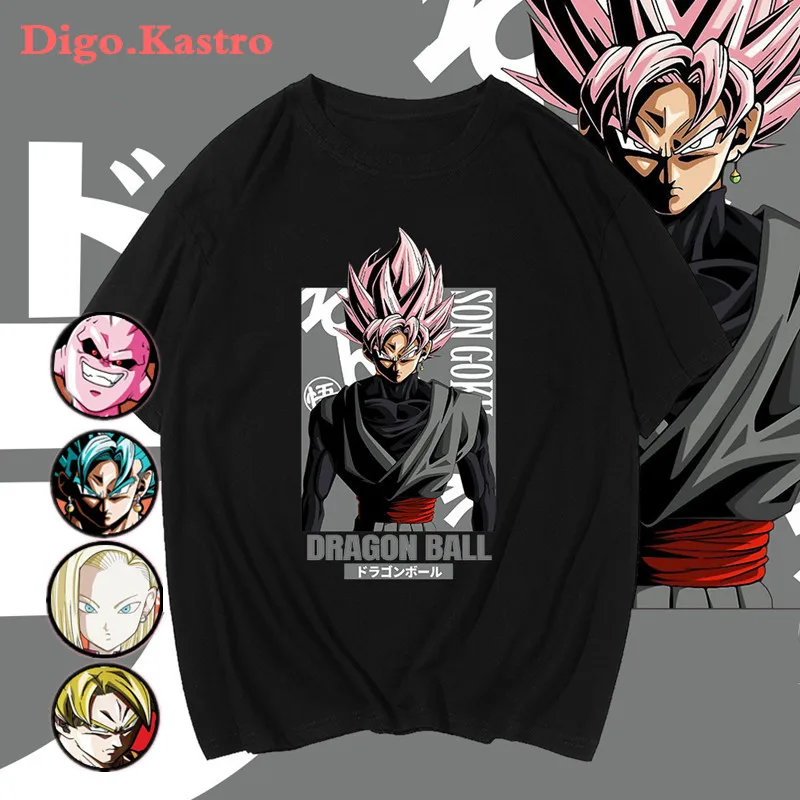 Большие размеры 100% хлопок футболка с драконом Супер Saiyan Goku vegeta летняя коротким