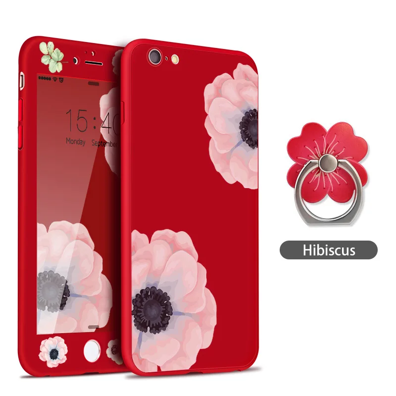 Hibiscus ASINA 360 Полный чехол для iPhone 8 Цветочный узор чехол s для iPhone 6 6s 7 8 Plus X Черный защитный бампер Fundas - Цвет: Hibiscus